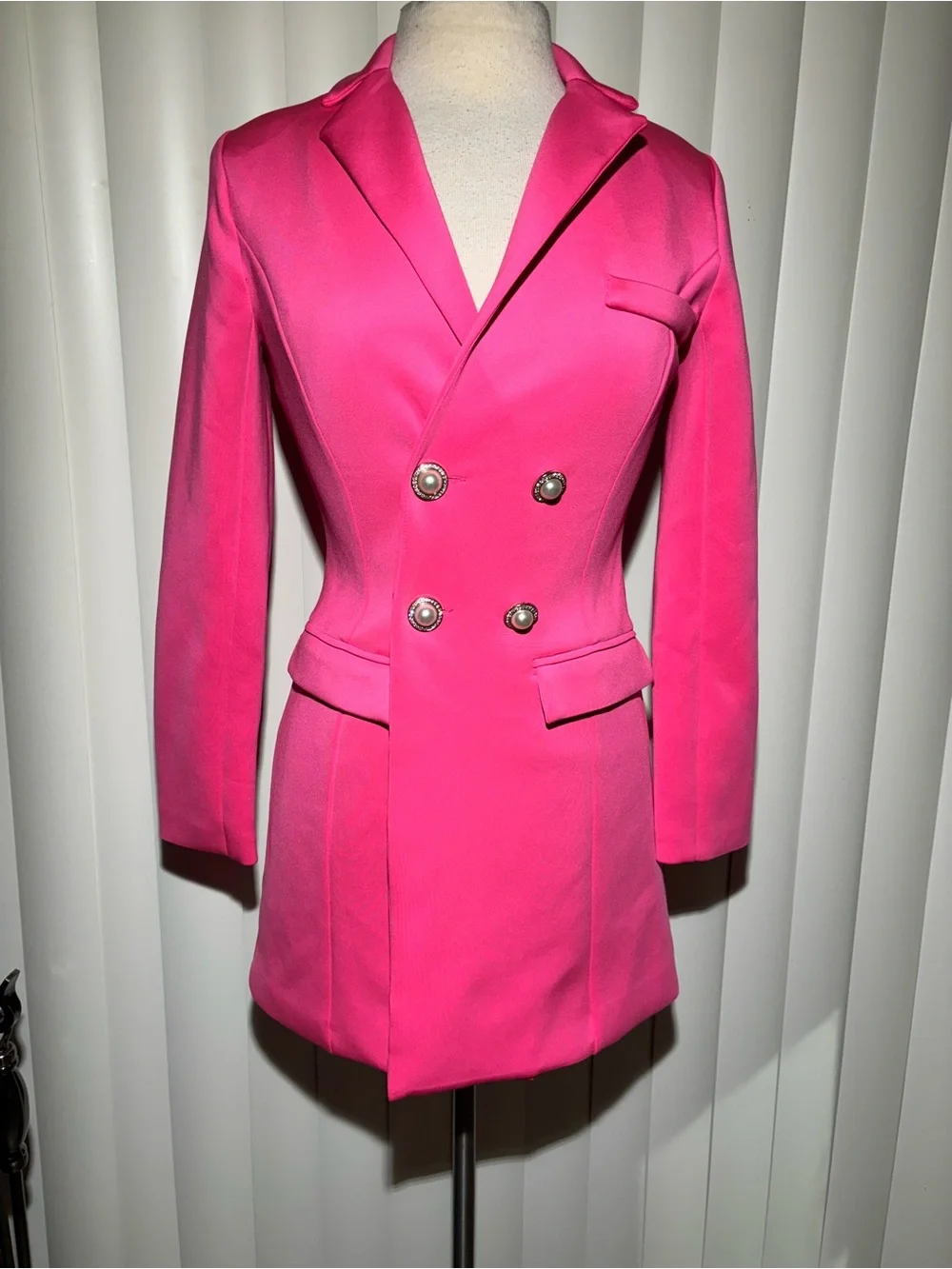 Women's Double-Breasted Fuchsia Blazer Coat
